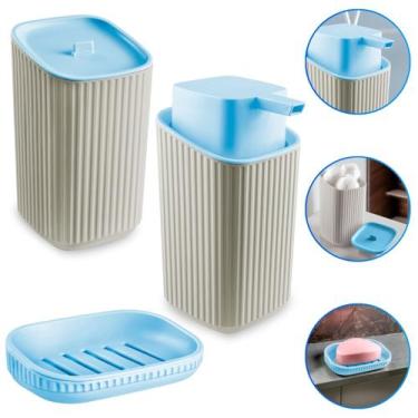 Imagem de kit Higiene Bebê 3 Peças Porta  Algodão Cotonete Dispenser e Sabonetei