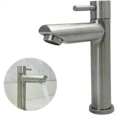 Imagem de Dona D Cor, Torneira Inox Escovado Bica Baixa Pia Banheiro Água Fria 1/4 De Volta Torneira De Lavatório Cuba Bancada Simples