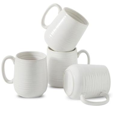 Imagem de Hasense Conjunto de 4 xícaras de café de cerâmica de 350 ml, caneca de latte branca com alça para chá, cacau, cappuccino, xícara de chá clássica para presente de casamento do dia das mães, lavável na