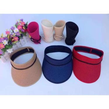 Imagem de Viseira Chapeu Dobravel Feminina Entrancados portatil fitinha preto - 