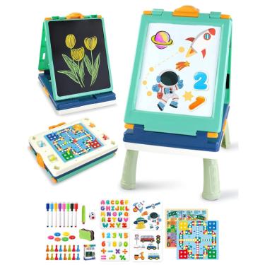Imagem de Art Easel Elovien 4 em 1 para crianças de 2 a 7 anos com lousa e quadro branco