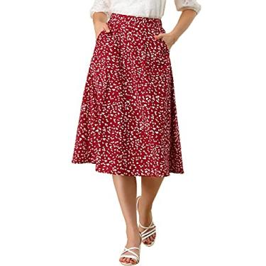 Imagem de Allegra K Saia midi feminina com estampa floral evasê chiffon verão saias vintage, Vermelho, X-Small