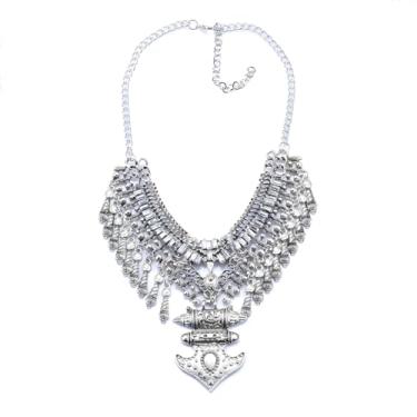 Imagem de Colar feminino com franja longa, estilo boêmio, prata, Large, Zircônia cúbica, Zircônia cúbica