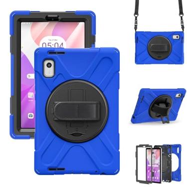 Imagem de Capa à prova de choque para Lenovo Tab M9 22,0 polegadas 2023 modelo TB-310FU, capa de tablet portátil resistente com alça de suporte giratório 360 e estojo de transporte para cinto de ombro (azul)