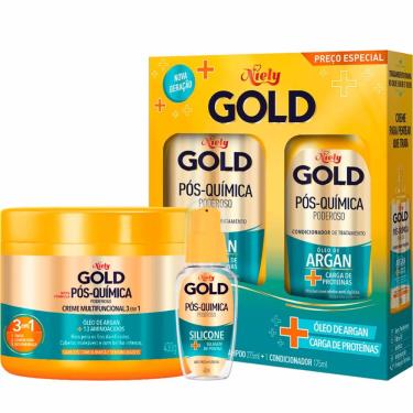Imagem de Shampoo e Condicionador Niely Gold Pós-Química Poderoso + Multifuncional+ Reparador de Pontas