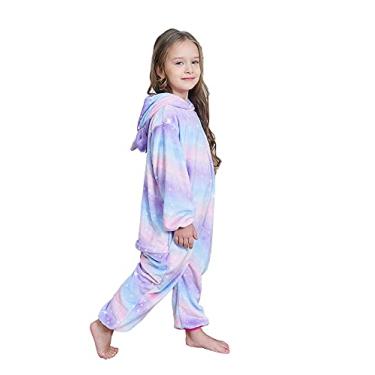 Imagem de Pijama infantil de unicórnio da FuzzyCosplay, fantasia de animal, presente de Halloween, cosplay, presentes de Natal, Bright Purple, 6-8 Years