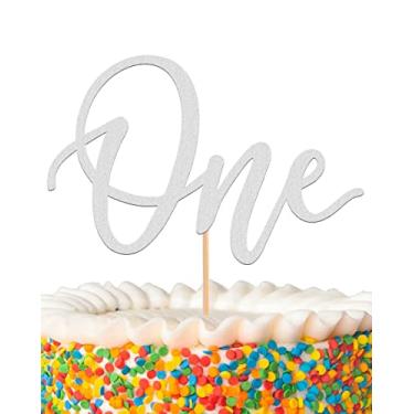 Imagem de AHAORAY Topo de Bolo de Primeiro Aniversário Myamped- Glitter Silver One Sign 1º Aniversário Bolo Decoração Suprimentos, Adequado para Lembrancinhas de Chá de Bebê, Revelação Do Se (, Prata)