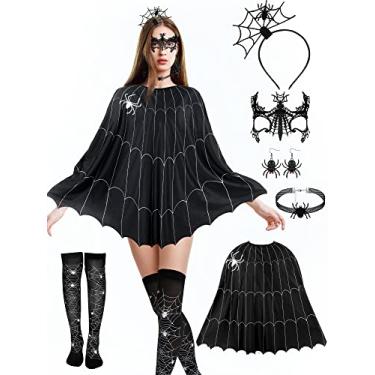 Imagem de Halloween Costume Accessory Spider Headband Spider Cape Thigh High Long Stockings Lace Mask Choker Necklace Earring for Women Girls