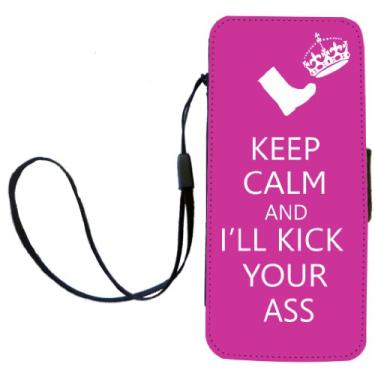 Imagem de Rikki Knight Capa carteira flip Keep Calm or I'll Kick Your Ass rosa com aba magnética para Apple iPhone 5c