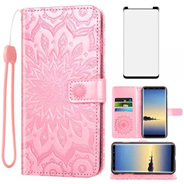 Imagem de Phone Case for Samsung Galaxy Note 8 Wallet Cases with Tempered Glass Screen Protector Leather Slim Flip Cover Card Holder Stand Cell Accessories Glaxay Note8 Not S8 Galaxies Gaxaly Women Rose Gold