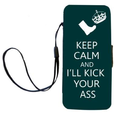 Imagem de Rikki Knight Capa carteira flip Keep Calm or I'll Kick Your Ass cor verde com aba magnética para Apple iPhone 5c