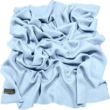 Imagem de Cachecol de franja com design de cor sólida com franja e estola para cachecol Pashmina Pashminas CJ Apparel NOVO, Baby Blue, One Size