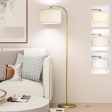 Imagem de CNXIN Candeeiros de chão de arco para sala de estar com 3 temperaturas de cor, luminária de leitura moderna com lâmpada de 9 W incluída, luminária de pé com suspensão branca ajustável Abajur para