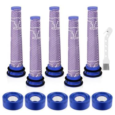 Imagem de E.luo Kit de substituição de filtro de vácuo compatível com aspirador de pó Dyson V7, V8 Animal e V8 Absolute Cordless Vacuum, 5 filtros de pinos, 5 pré-filtros, substitui peças # 965661-01 e