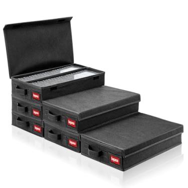 Imagem de Weysat Pacote com 6 prateleiras empilháveis de fita cassete à prova de poeira com tampa 40 x 23 x 8 cm, cinza, comporta 288 caixas de cassete