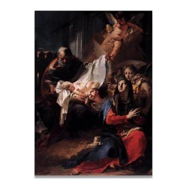 Imagem de Impressão em tela Nativity Giovanni Battista Tiepolo – Obra-prima rococó barroca, pintura escolar de Veneza, pintura a óleo decorativa para galeria doméstica 80 x 112 cm