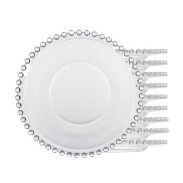 Imagem de Jogo 10 Prato de Sobremesa Cristal Pearl Clear Transparente Bolinha Wo