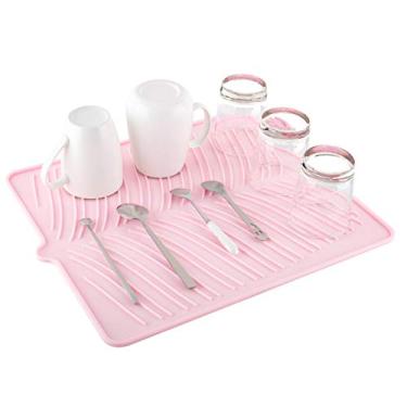 Imagem de Tapete de secagem de silicone Nuovoware, fácil de limpar, seguro para lava-louças, resistente ao calor, proteção de bancada ecológica, tripé, multifuncional, cozinha, à prova de calor, tapete, rosa