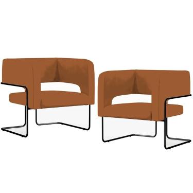 Imagem de Kit 02 Poltronas Base De Aço Preto Veludo Telha C-262