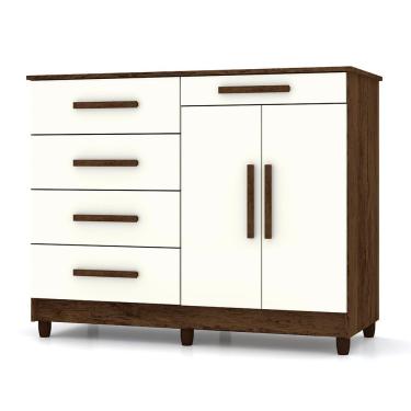 Imagem de Cômoda Sapateira Livia 5 Gavetas em Madeira com Puxadores em MDF Imbuia para Quarto Est...