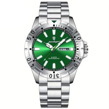 Imagem de Relógio Masculino Impermeável Pulseira De Aço Inoxidável Movimento Quartzo Estilo Casual Prata Verde