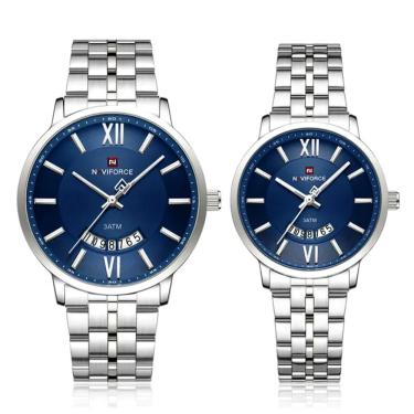 Imagem de Relogio De Pulso Conjunto Casal Em Aço Inoxidável De Quartzo Design Casual Impermeavel 3atm Azul