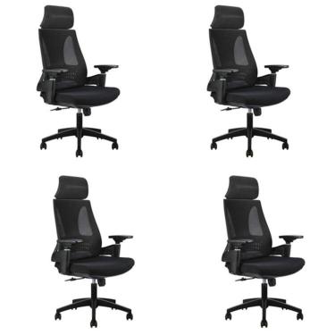 Imagem de Kit 4 Cadeiras Office Diretor Toledo Com Apoia Cabeça E Braços 3d Nr17 Preto