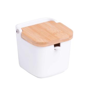 Imagem de Saleiro De Mesa De Cerâmica Com Tampa De Madeira E Colher Bianco 2442 - Lyor