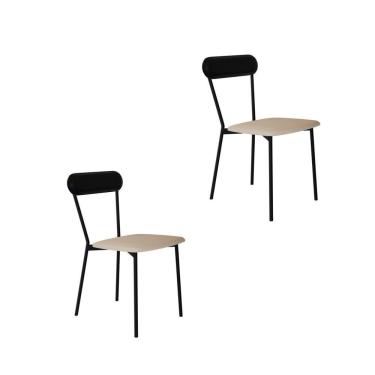 Imagem de Cadeira Fixa Estofada Vintage Emília Com 2 Unidades Areia-preto-preto Fosco