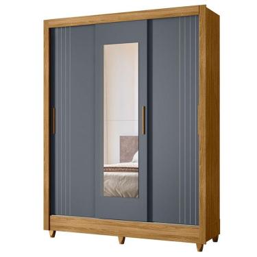 Imagem de Guarda Roupa Casal Bolívia 3 Portas Freijó Cinza Com Espelho - Moval