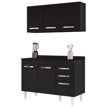 Imagem de Armário Aéreo Honduras E Balcão Gabinete Com Tampo 120cm Suécia Preto - Lumil