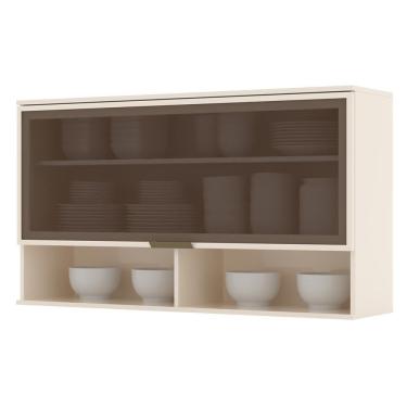 Imagem de Armário Aéreo 1 Porta Basculante Vidro 120cm Connect Off White - Móveis Henn Off White