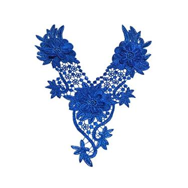 Imagem de 1 colar colorido, bordado floral, aplique decorado, renda, decote e costura