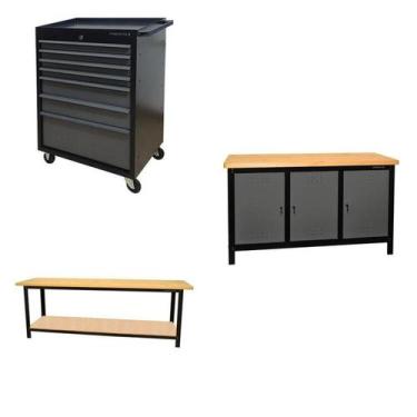 Imagem de Conjunto 1 Carro Profissional 7 Gavetas 2 Bancadas 200cm para Ferramen