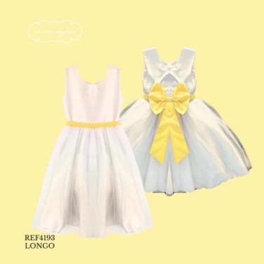 Imagem de Vestido Infantil Longo Branco com Tule e Cinto AMARELO CLARO Daminha C