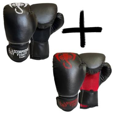 Imagem de Kit Duas Luvas De Boxe Muay Thai, Kickboxing Treino Sparring (Branco/Vermelho, 12oz)