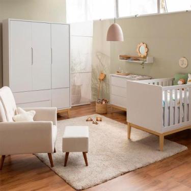 Imagem de Kit Quarto Infantil Theo com Pés Square Natural - Berço + Cômoda 3 Gav