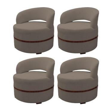 Imagem de Kit 4 Poltrona Decorativa Luana Estofada para Sala Linho Marrom - IDEA
