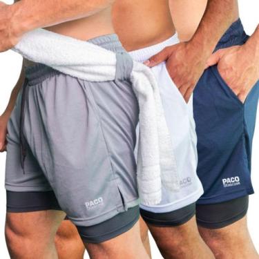 Imagem de KIT3 Shorts 2em1 Treino Bermuda MASCULINO Academia Corrida Com Bolsos 