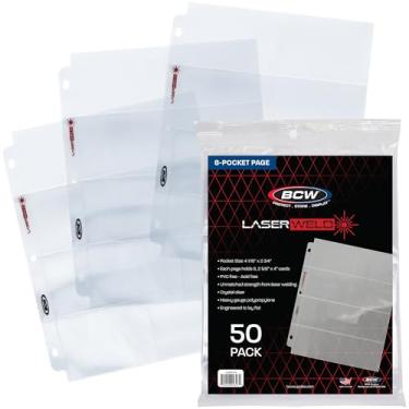 Imagem de BCW LaserWeld Capa para fichário com 8 bolsos | Páginas de cartão para fichários | Páginas de manga para cartões esportivos vintage (1948–1985) | Sem ácido, grau de arquivo | Pacote com 50