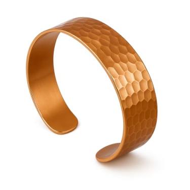 Imagem de USTeckno Pulseira de cobre 100% puro forjada à mão. Feita com cobre sólido de alto calibre e benefícios para a saúde. Melhore seu bem-estar com estilo, One Size, Cobre, Sem Pedra Preciosa