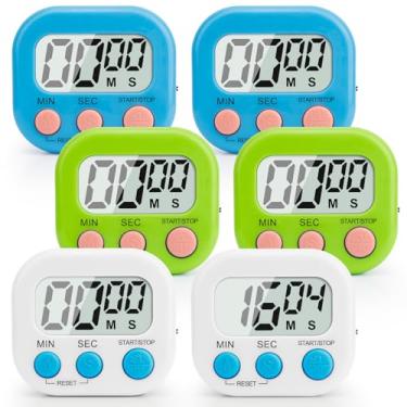 Imagem de Pacote com 6 temporizadores digitais de cozinha, temporizadores magnéticos multifuncionais, temporizador de sala de aula para crianças, alarme alto, grande visor LCD, temporizadores eletrônicos para