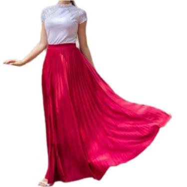 Imagem de moda feminina saia longa lisa plissada feminina poliéster - Filó Modas