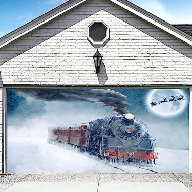 Imagem de DOTOOMA 1,8 x 4,5 m trem de Natal inverno garagem porta banner sinal de natal noite papai noel neve ferrovia véspera de ano novo crianças festa banner decoração suprimentos interior exterior