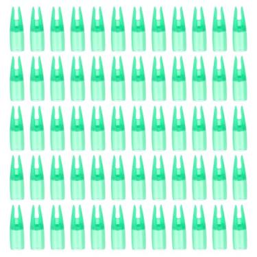 Imagem de PATIKIL Nocks de flechas de tiro com arco de 8 mm, 60 peças de substituição de cola de plástico para flechas de caça de 5/40.6 cm, arco recurvo, verde claro