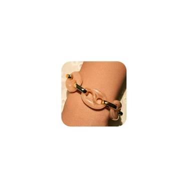 Imagem de MOEEIJEW Pulseiras femininas com elos de acrílico boêmios, corrente de resina, corrente dourada, joia, one size, liga metálica, Sem Pedra Preciosa