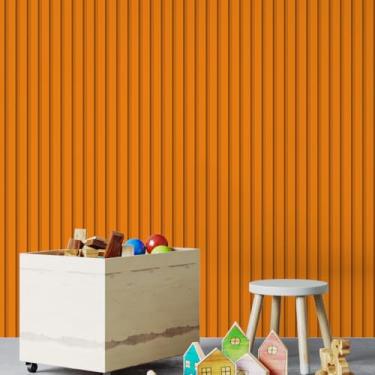 Imagem de Papel de Parede Adesivo Impermeável Ripas de Madeira Ripado Laranja Laranjado Rolo De 12M Prova Dagua