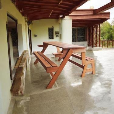 Imagem de Banco que Vira Mesa 1,60 Metros 4 Lugares, em Cera, Madeira Maciça e E