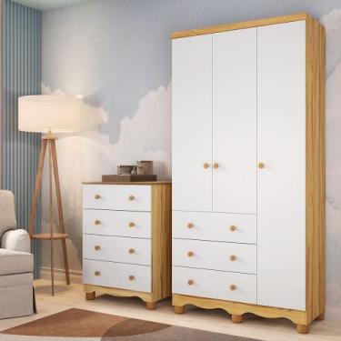 Imagem de Quarto Infantil com Guarda-Roupa 3 Portas e Cômoda 4 Gavetas 100% MDF 