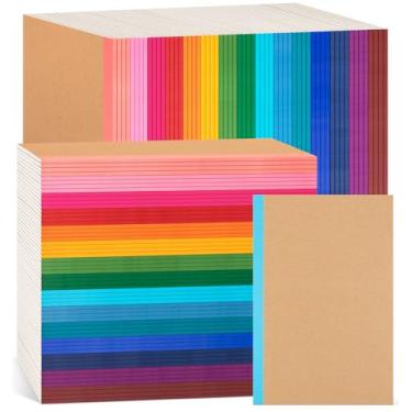 Imagem de Pacote com 120 cadernos de composição a granel, pautado a5, capa kraft com lombadas arco-íris, 21 x 14 cm, 15 cores, 60 páginas, para escola, escritório, viagens